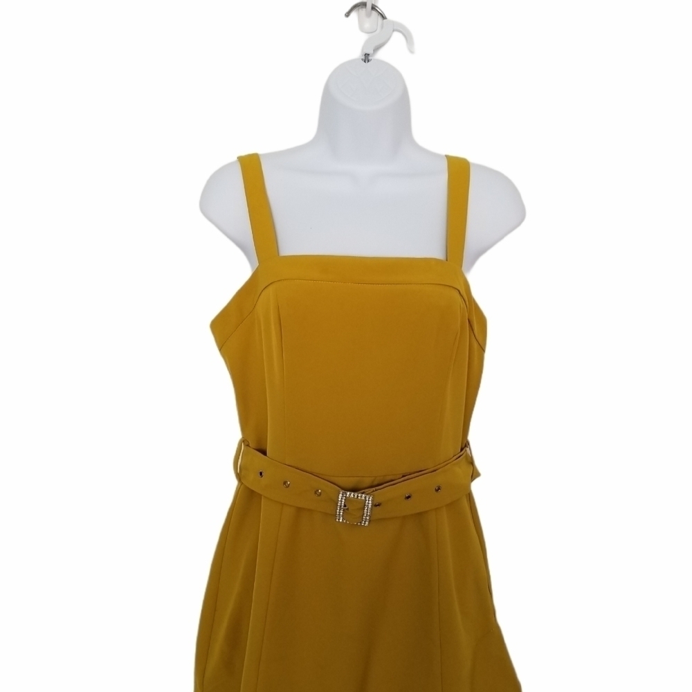 A.peach Ruffled Tiered Hem Rhinestone Buckle Dress - Picture 3 of 8